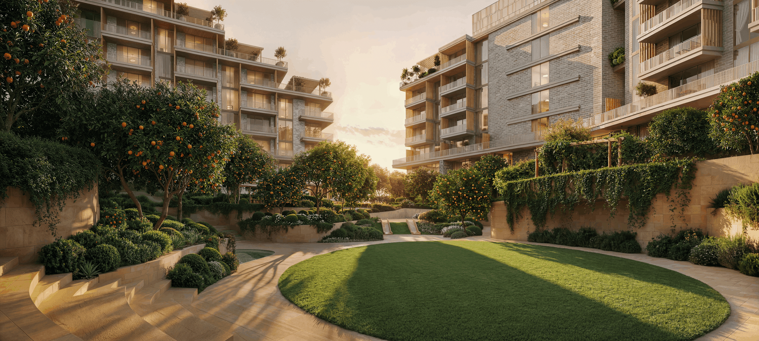 Sunken courtyard golden hour