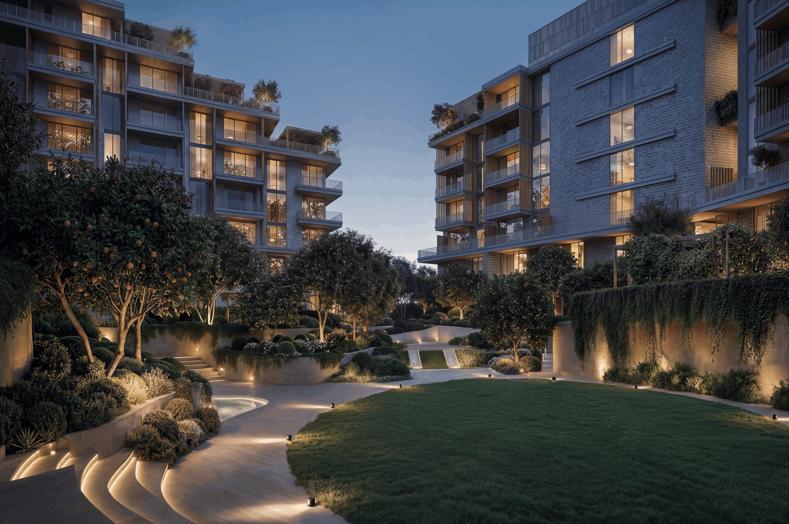 Sunken courtyard night